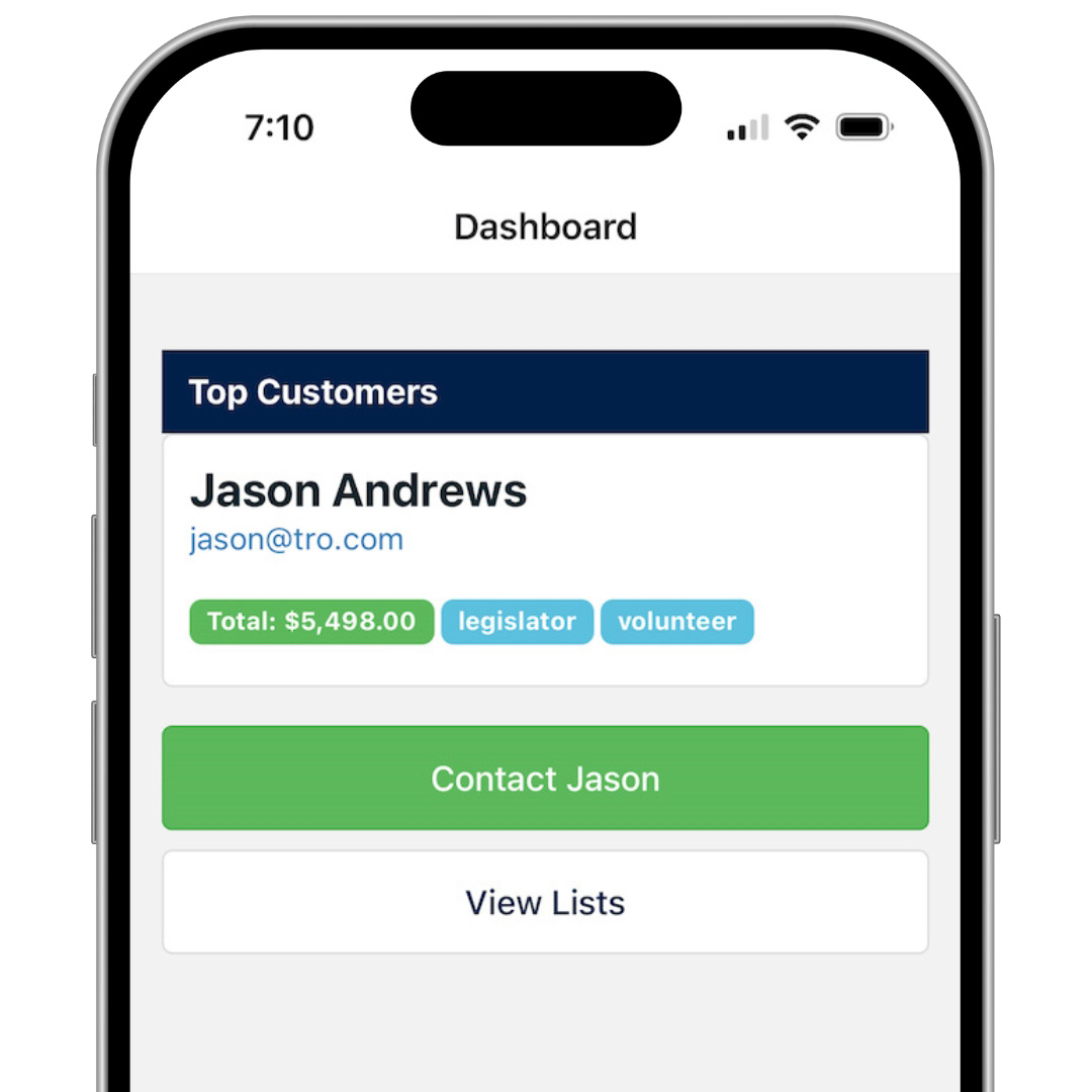 Image of the ContactDrive mobile app dashboard